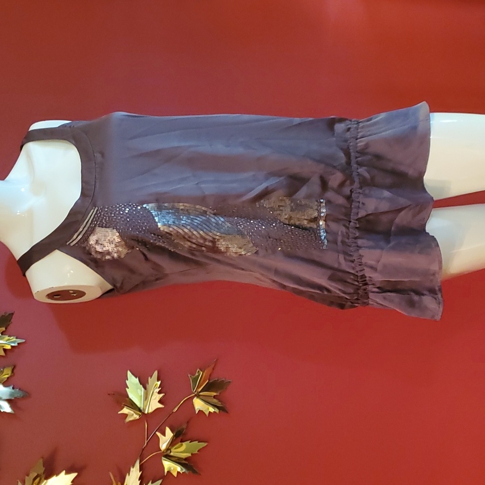 Drop Waist Silky Tunic Top with Embellishments Size M